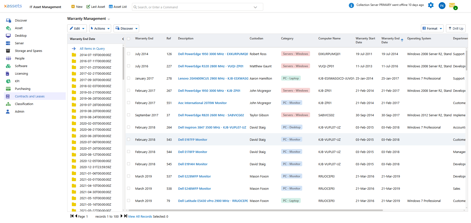 Warranties list view